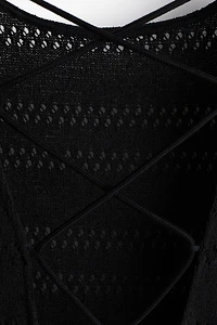 Lacing-Detail Hole-Knit Dress