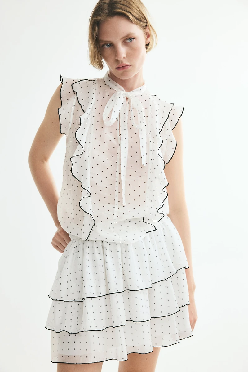 Flounced Scarf-Collar Blouse