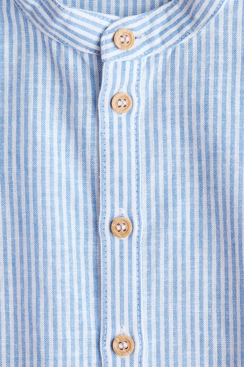 Linen-Blend Band Collar Shirt