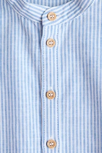 Linen-Blend Band Collar Shirt