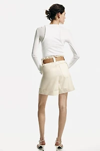 Linen-Blend Paper-Bag Shorts