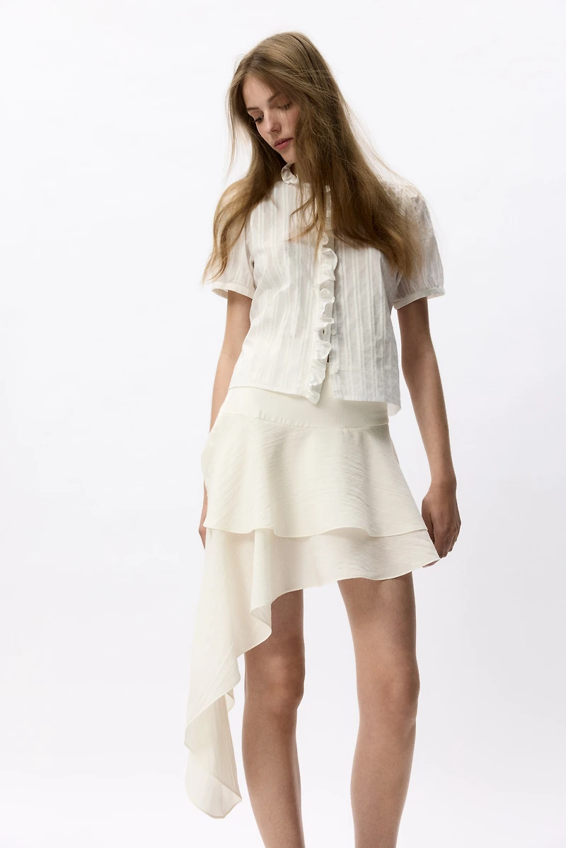 Tiered Draped-Panel Skirt