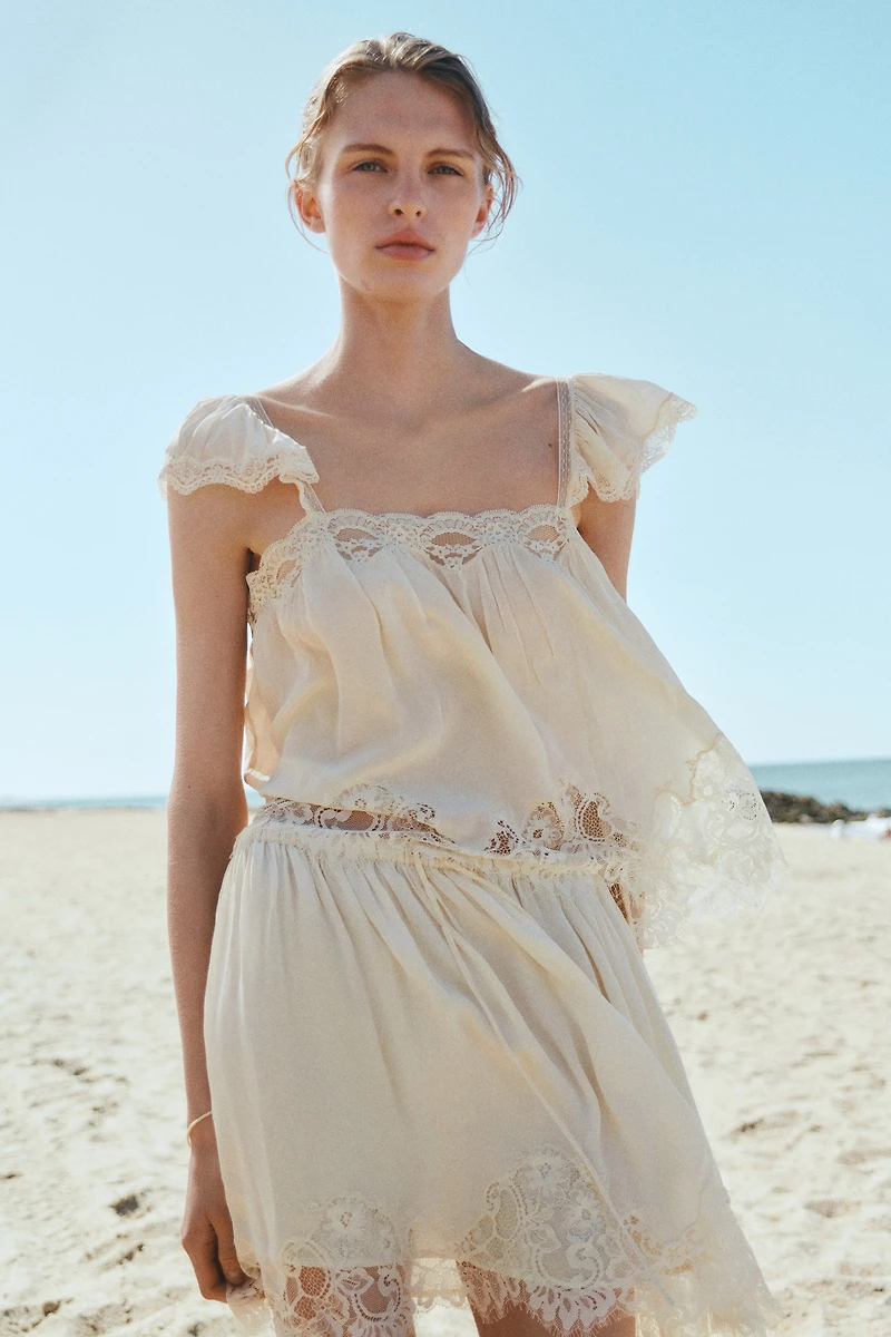 Lace-Trimmed Viscose Mini Skirt