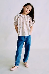 Cotton Blouse with Flounced Collar