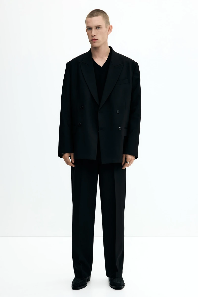 Relaxed-Fit Double-Breasted Glittery Jacket