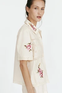 Linen-Blend Pajama Shirt