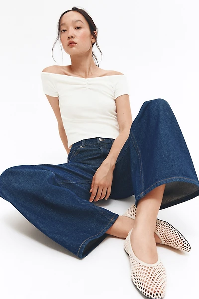 Ribbed Boat-Neck Top