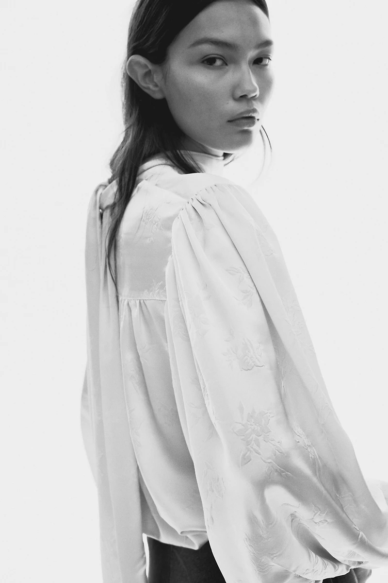 Oversized Jacquard-Weave Blouse