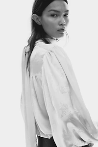 Oversized Jacquard-Weave Blouse