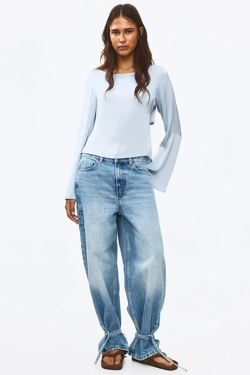 Tie-Back Boat-Neck Blouse