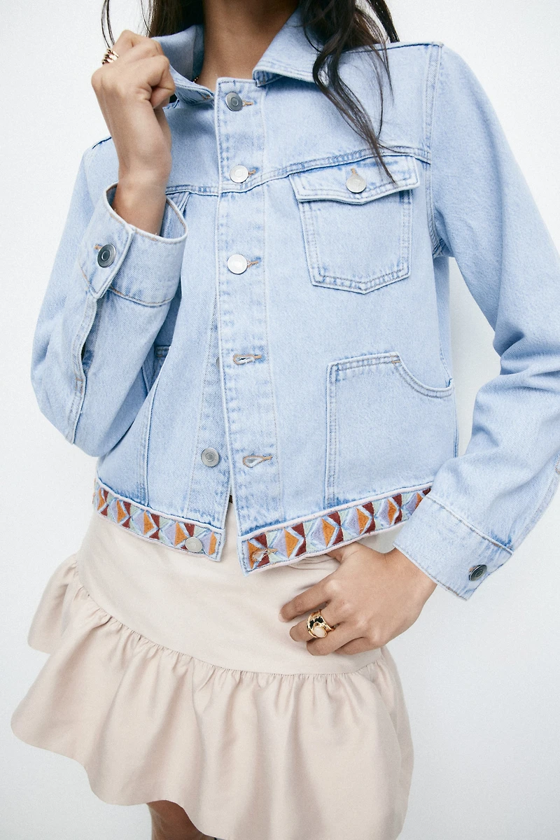 Embroidered-Detail Denim Jacket