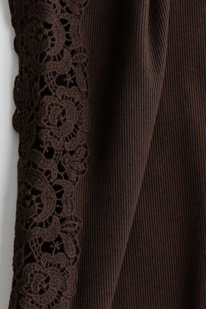 Ribbed Lace-Inset Tank Top