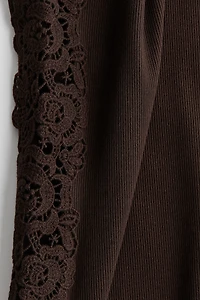 Ribbed Lace-Inset Tank Top