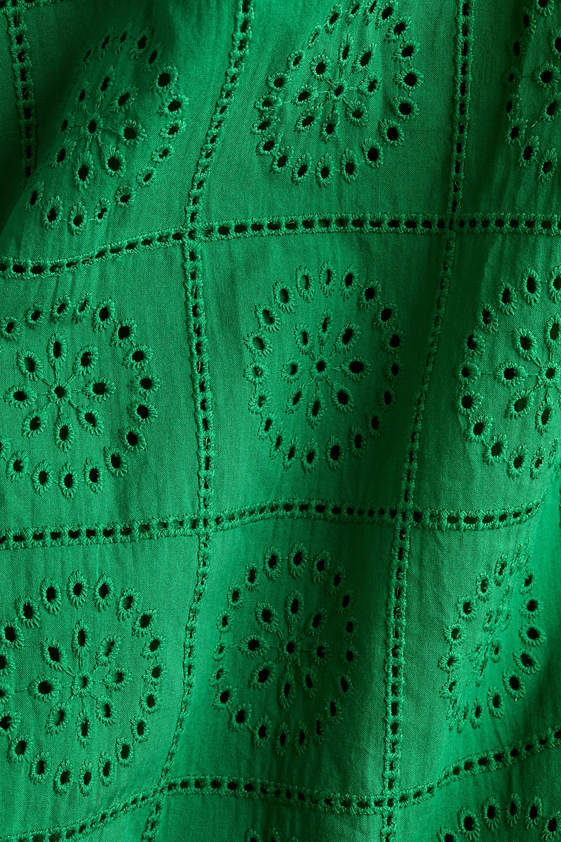 Eyelet-Embroidered Tie-Shoulder-Strap Dress