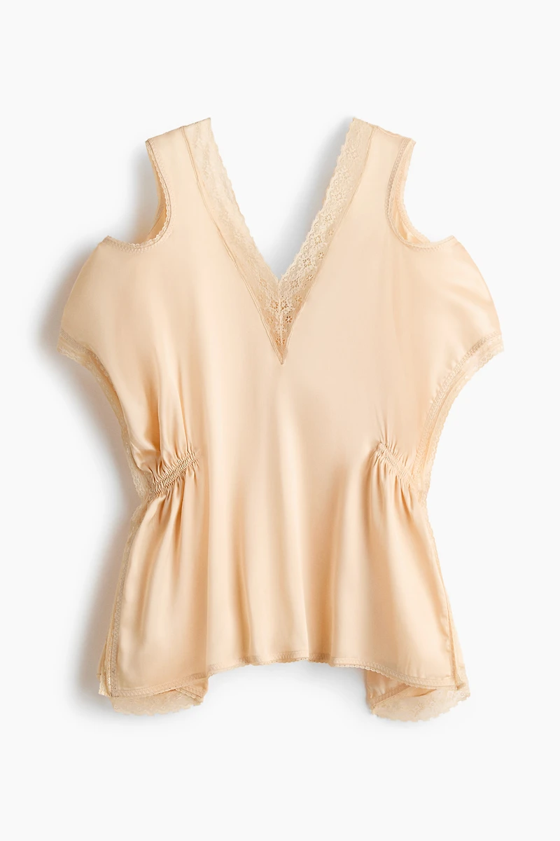 Lace-Trimmed Satin Top