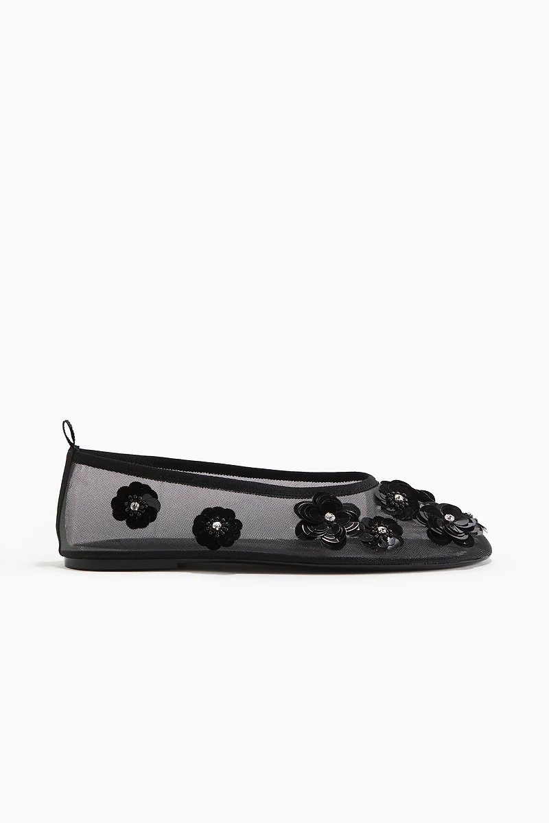Appliquéd Mesh Ballet Flats
