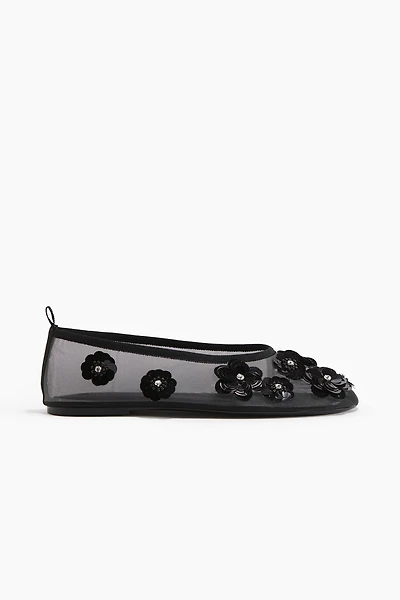 Appliquéd Mesh Ballet Flats