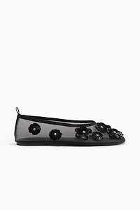 Appliquéd Mesh Ballet Flats
