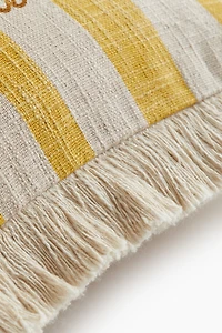 Linen-blend Cushion Cover with Fringe