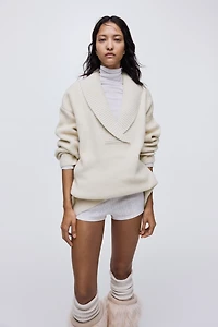 Rib-knit shawl-collar jumper