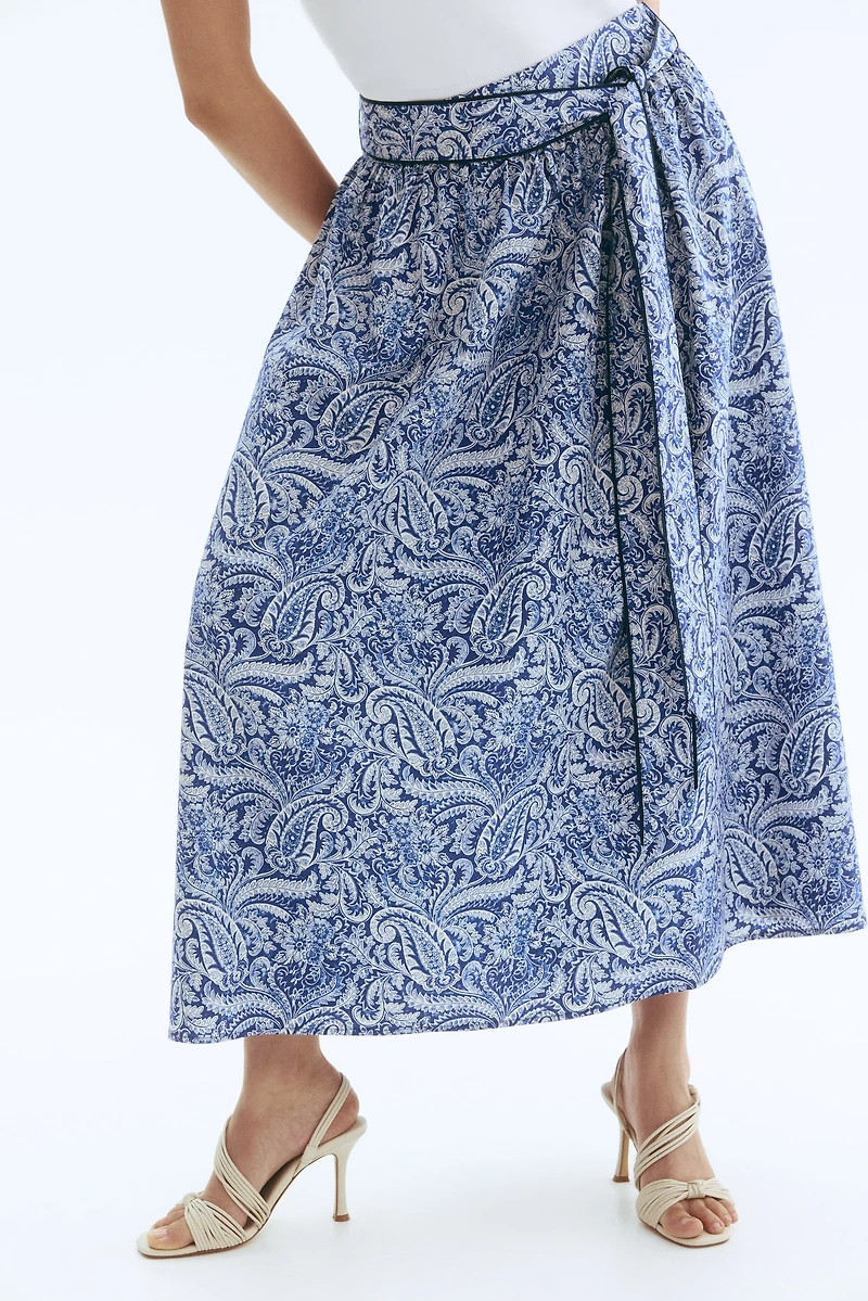 Tie-Detail Poplin Skirt