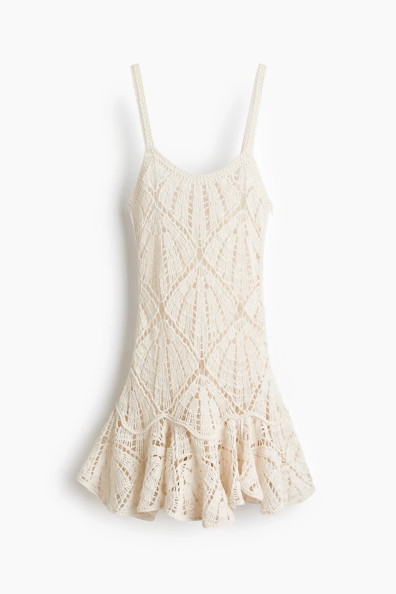 Flounced Crochet-Look Dress