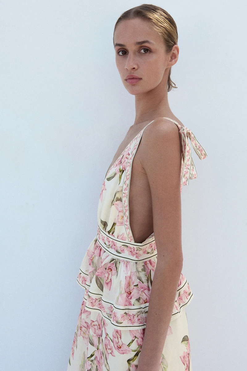 Linen-Blend Peplum Dress