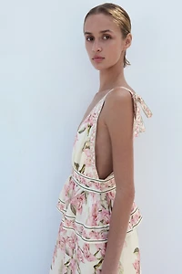 Linen-Blend Peplum Dress