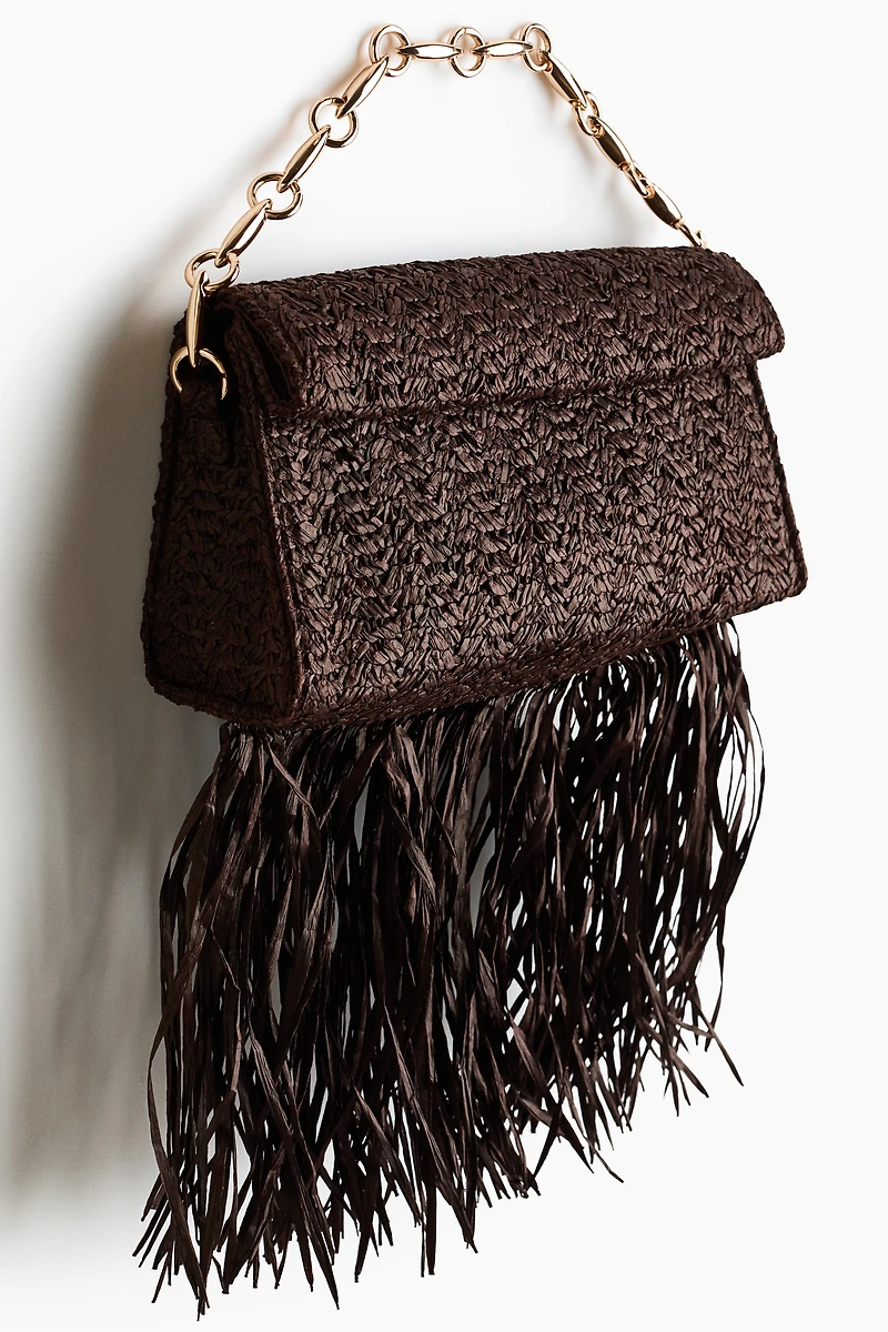 Straw Clutch Bag with Fringe