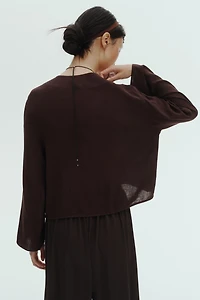 Linen-Blend Wrap Blouse