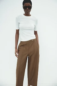 Linen-Blend Barrel-Leg Pants