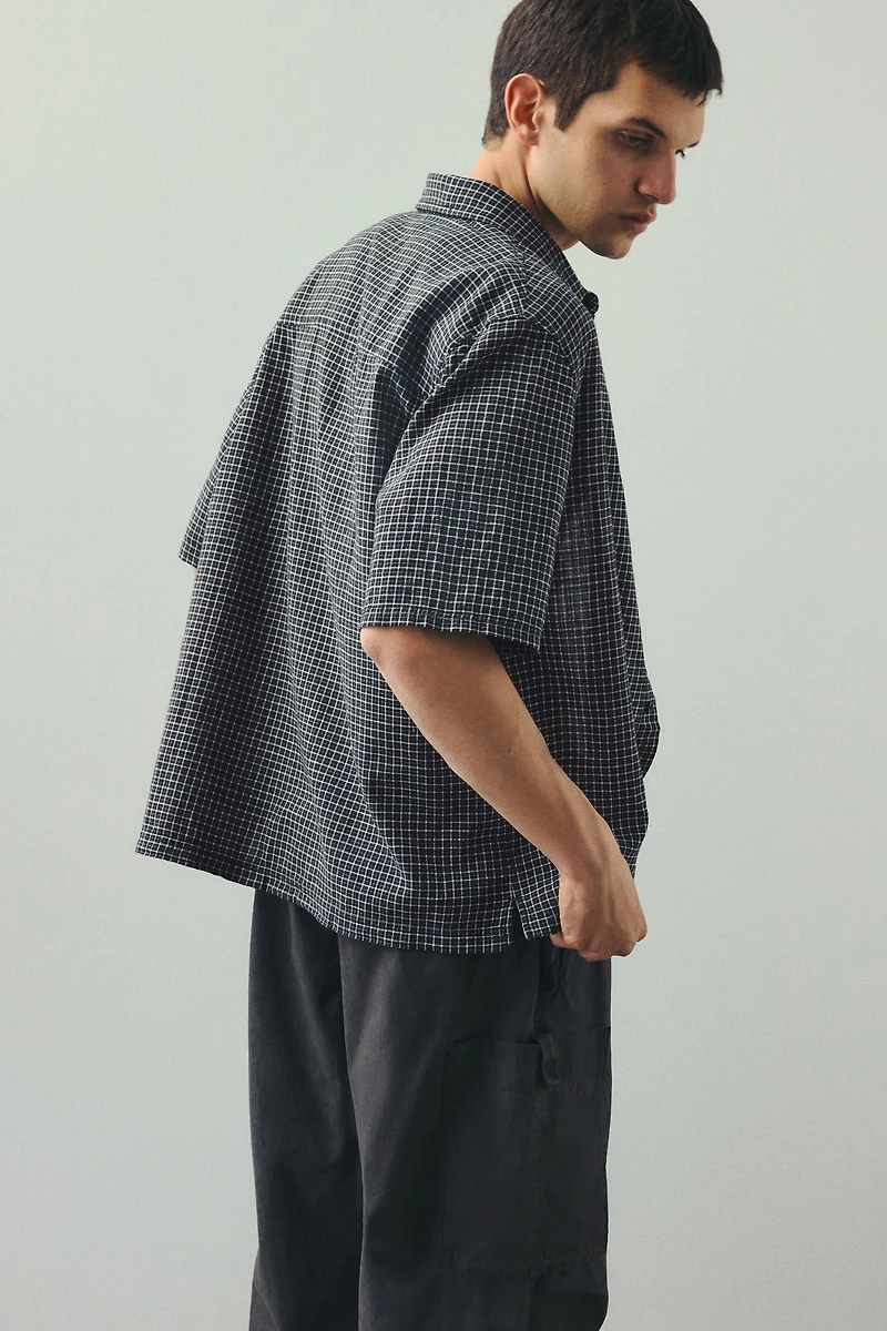 Oversized-Fit Short-Sleeved Linen-Blend Shirt