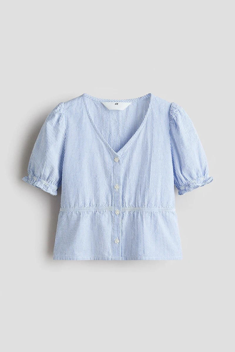 Puff-Sleeved Cotton Seersucker Blouse