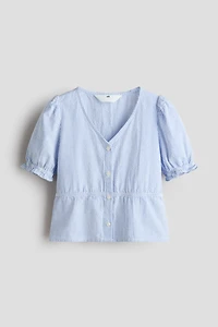 Puff-Sleeved Cotton Seersucker Blouse
