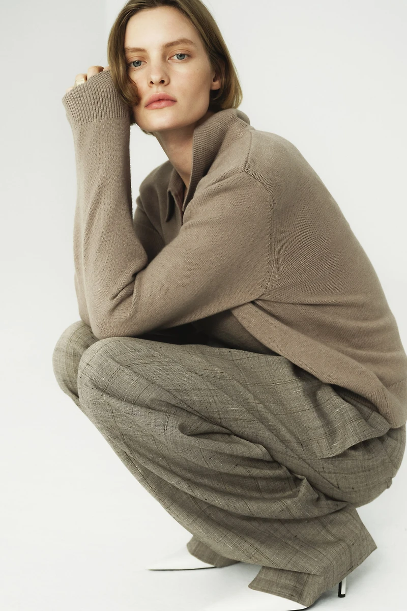 Shoulder-Pad Polo Sweater