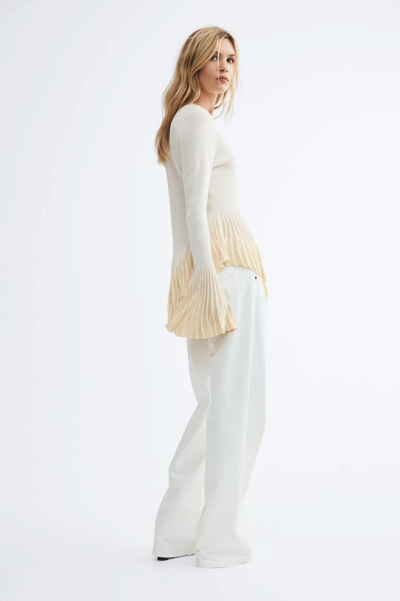 Flounced Pointelle-Knit Top