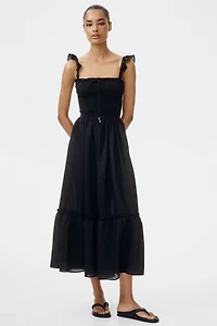 Ruffle-Trimmed Smocked-Bodice Dress