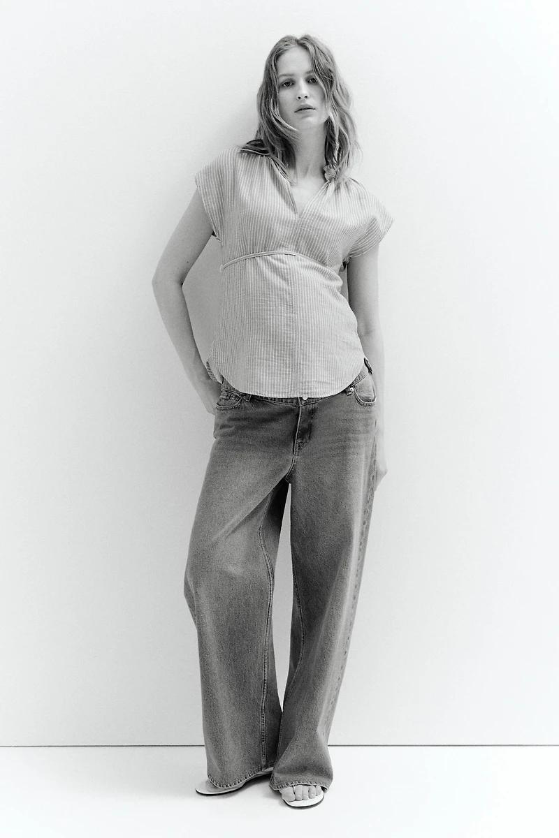 MAMA Tie-Belt Muslin Blouse