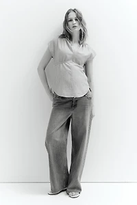 MAMA Tie-Belt Muslin Blouse