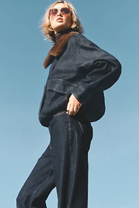 Veste en denim avec col duveteux