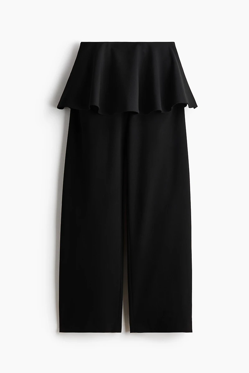 Skirt-Layered Barrel-Leg Pants