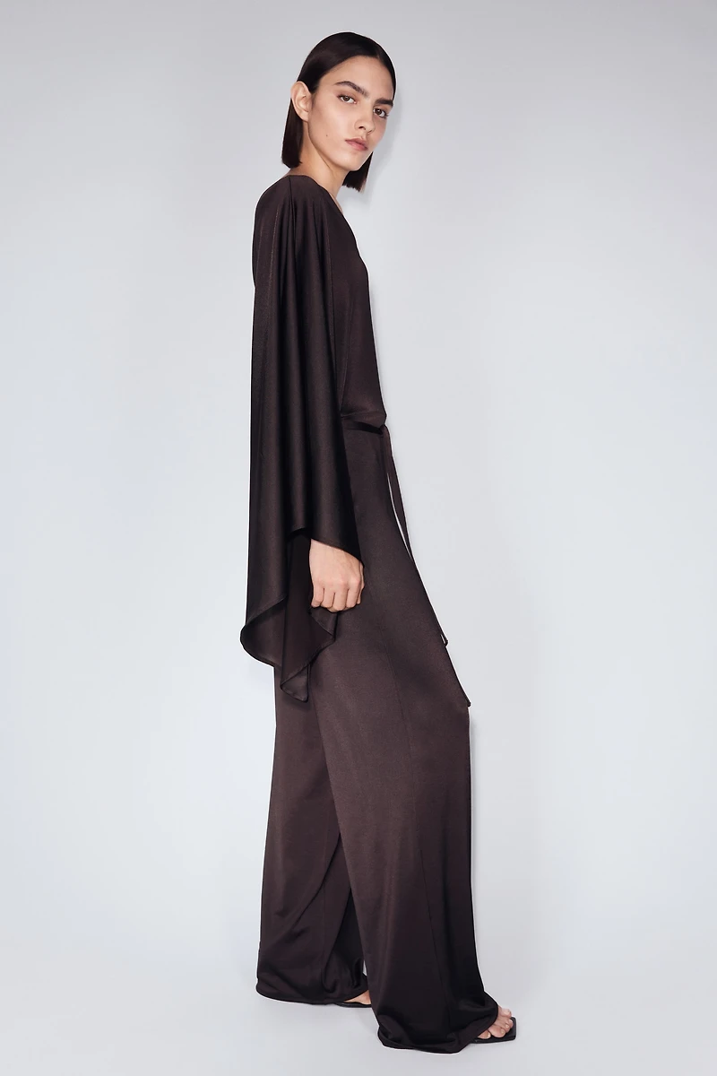 Tie-Belt One-Shoulder Jumpsuit