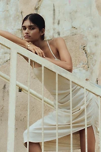 Draped Linen-Blend Dress