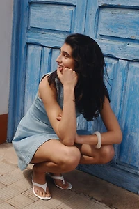 Flared-skirt denim dress