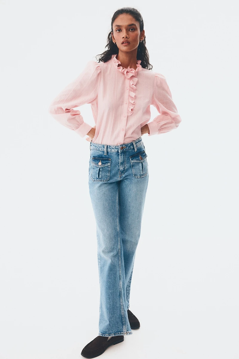 Ruffle-Collar Cotton Blouse