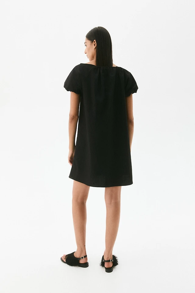 h&m black dress short sleeve  Puff Sleeve Babydoll Dress,  Short sleeved