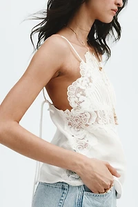 Linen-Blend Lace-Detail Top