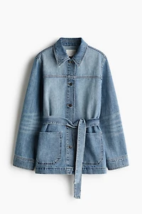 Tie-Belt Denim Jacket