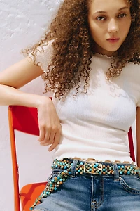 Crinkled Boat-Neck Top