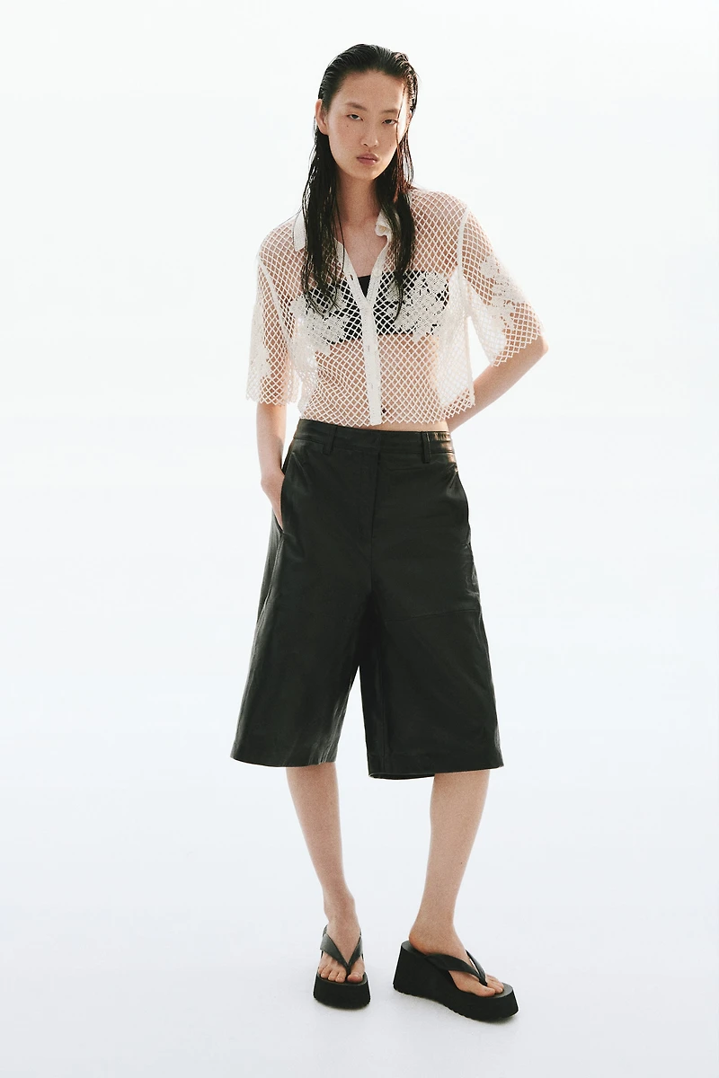 Bead-Detail Crochet-Look Shirt